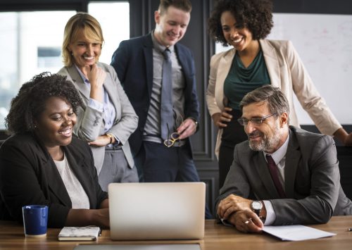 Business people in a video call meeting